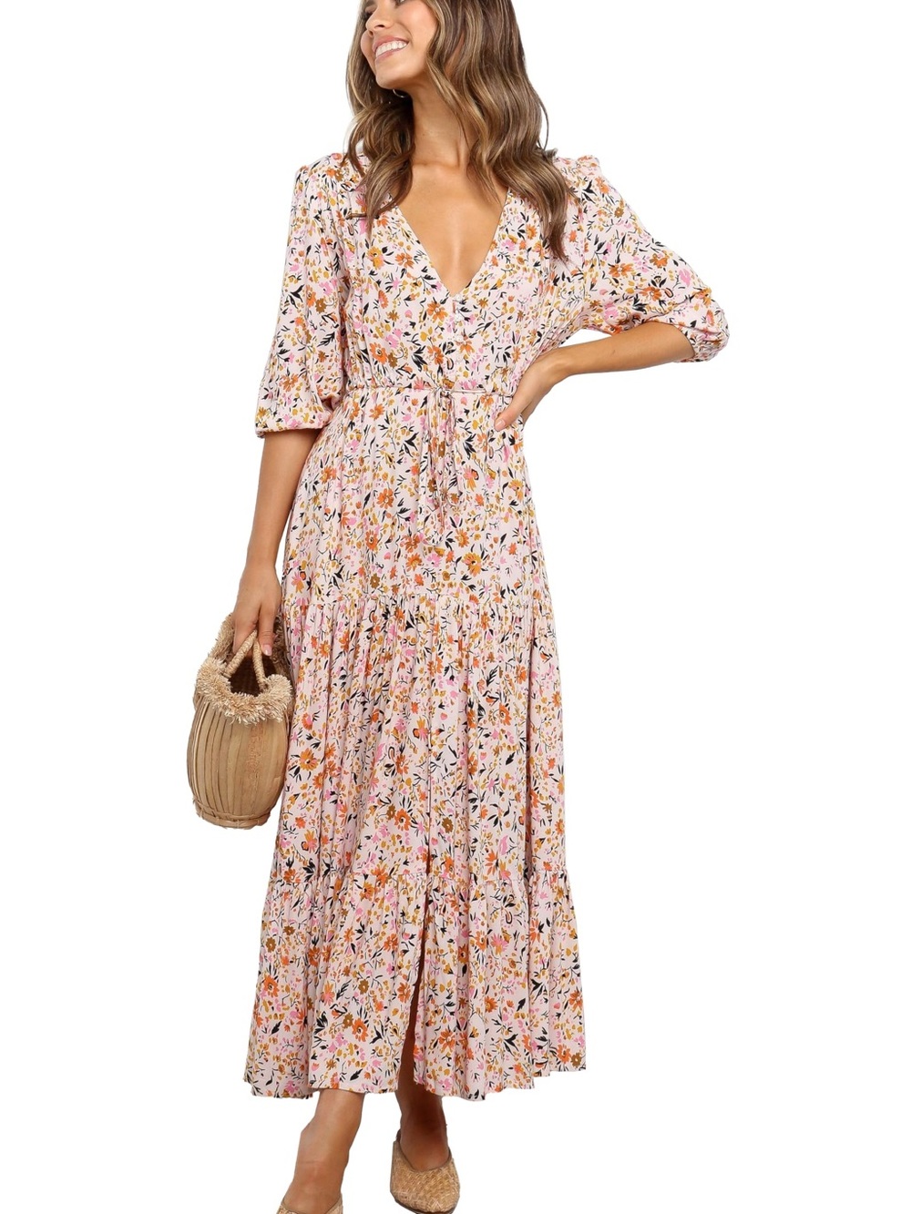 48. Petal & Pup • Pink Floral Tie-Waist Maxi Dress